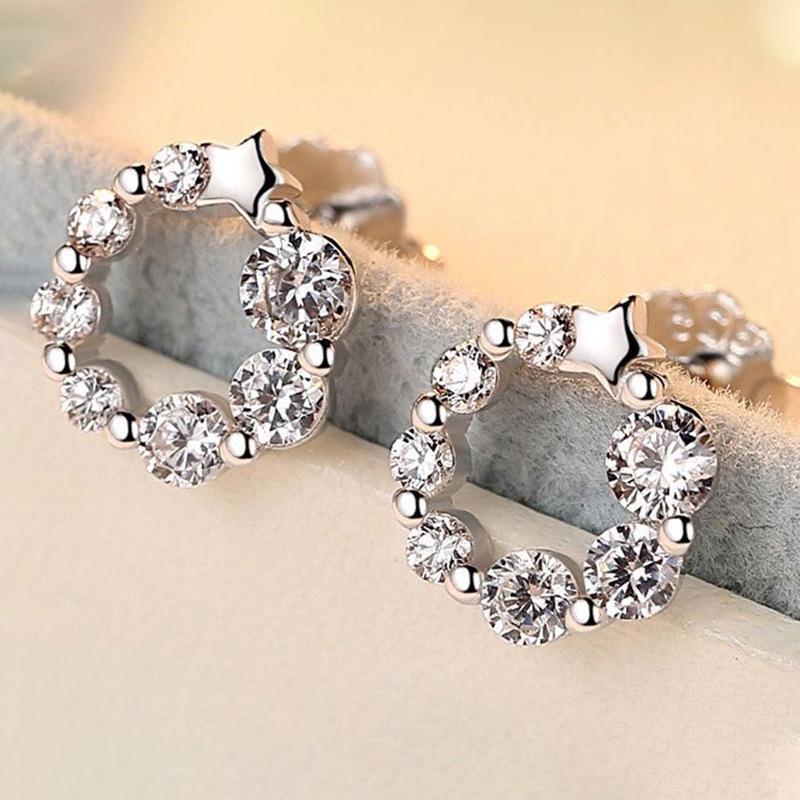 Lucky Star Crystal Stud Earrings for Women - Shiny Korean Fashion Jewelry Geometric