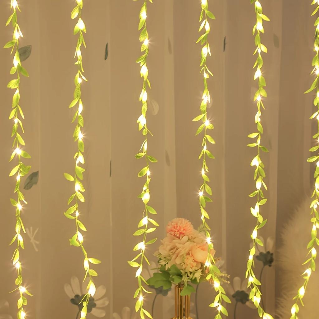 2 M 20 Light Always On Battery Box Willow Curtain Lamp Decorative Light String Imitation Leaf Wrought Iron Basket Copper Wire