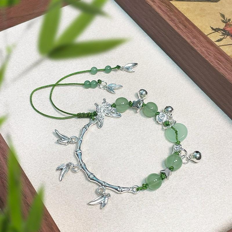 Antique green bamboo beaded bracelet niche design butterfly bracelet female girlfriend chain