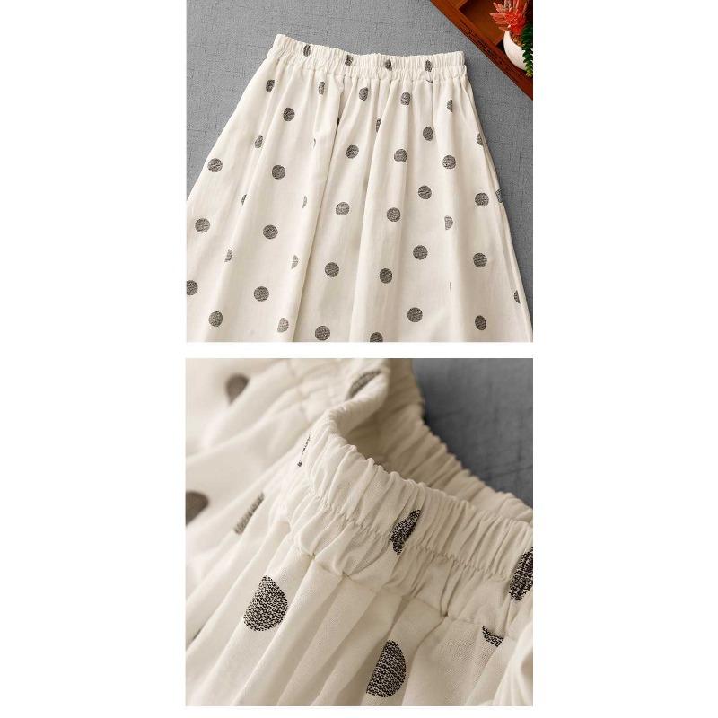 2025 Summer Black and White Polka Dot Tight Waist Casual Versatile Literary Vintage Half-body Skirt