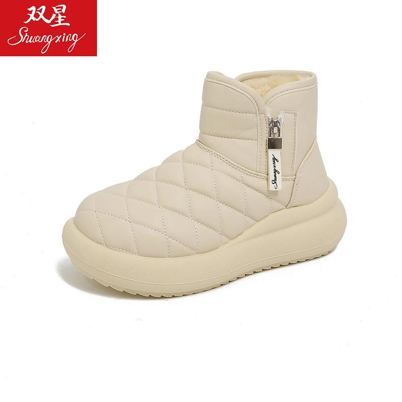 

Женские модные зимние теплые флисовые ботинки на мягкой подошве с боковой молнией и флисовой подкладкой, нескользящие повседневные спортивные ботинки для снега 37 бежевый