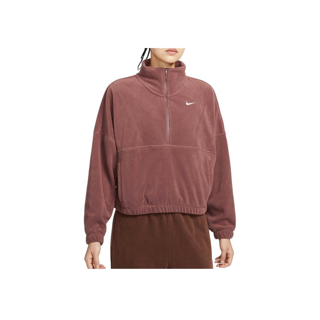Nike Bluza damska Therma-Fit Oversized Jednolity kolor Stójka Wygodna Modna Długi rękaw Czerwono-brązowa FV7956218