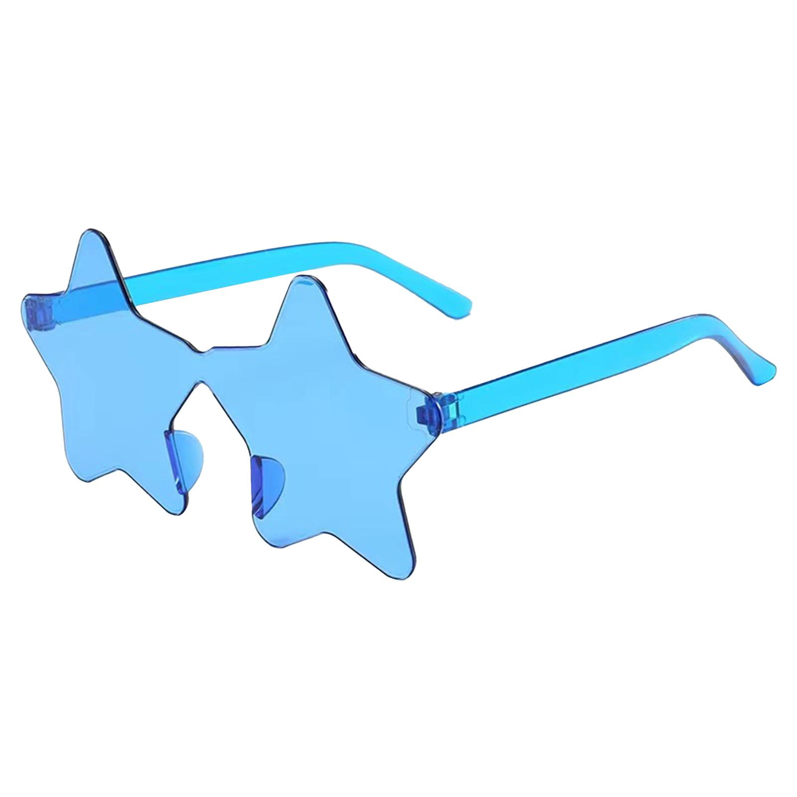 

Солнцезащитные очки без оправы в форме звезды, прозрачные солнцезащитные очки ярких цветов для вечеринок для девочек, мальчиков, женщин One Size синий