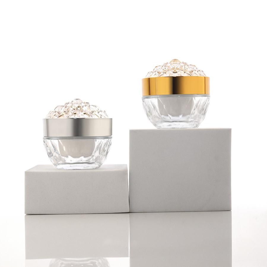 Kristalldiamant Krämburk Premium Glasbehållare för Ansiktskräm Anti-Aging Fuktkräm Hudvårdspresent Hembakat Tappningsflaska