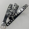 Punk Large Eyelet Waist Belt Fashionable Gradient Silver Gray Waistband for Women Party Wear Extra Long Slim Design Belt