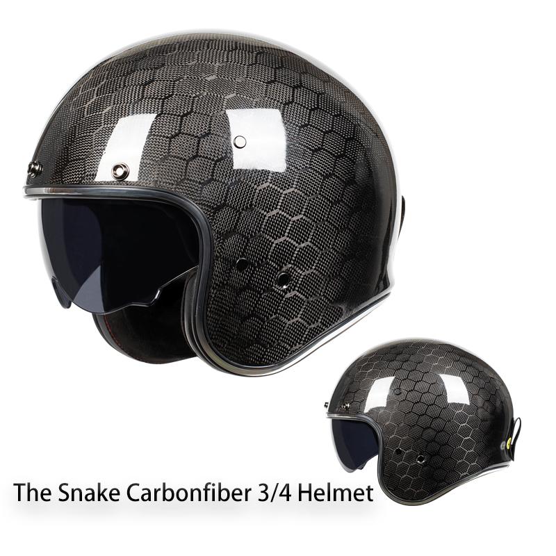 2025 Vintage Adults Motorcycle Jet Helmet Open Face 3/4 Helmet Carbonfiber Racing Riding Cruise Helmet Capacete with Headset DOT
