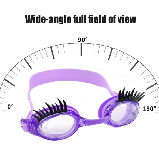 Kids Swim Goggles with Eyelashes Waterproof No Leakage Anti-Fog UV Protection Clear Lens Boys Girls Silicone Swimming Goggles with Lashes
