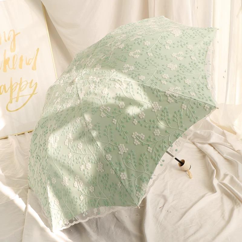 Double Layered Mini Five Fold Umbrella Embroidered with Flowers Black Glue Sun Protection UV Protection Rain Sunny Dual-purpose Sun Umbrella