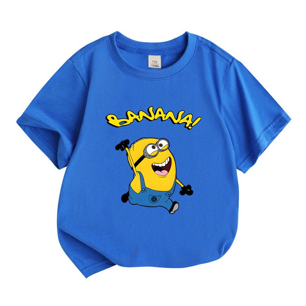 Kids Boys Girls 100% Cotton Crew Neck Short Sleeve T-Shirt, Cute Banana Character Print Casual Comfortable Lightweight Tee for Daily Wear, Outing and