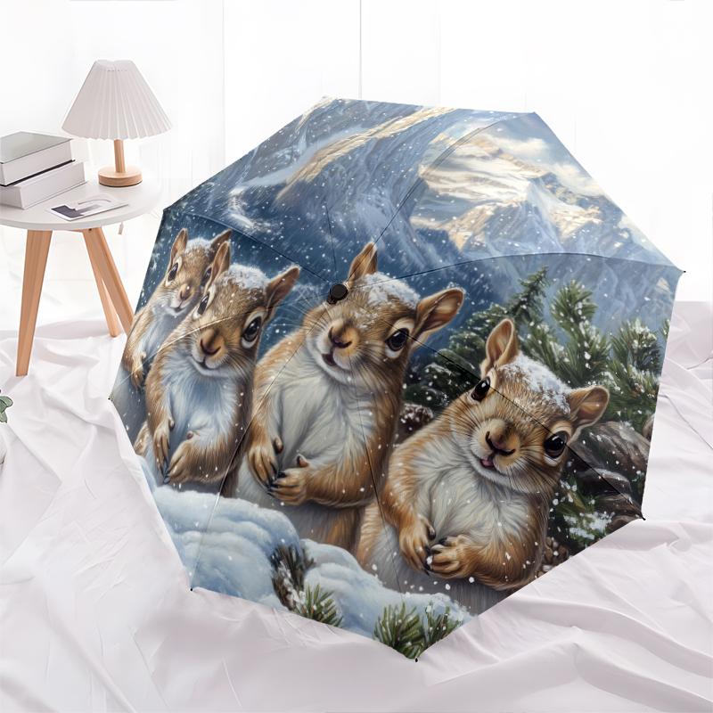 Eichhörnchenmuster, automatischer Klappschirm, tragbares und faltbares Design, 8 Schirmstäbe, ein Weihnachts- oder Geburtstagsgeschenk.