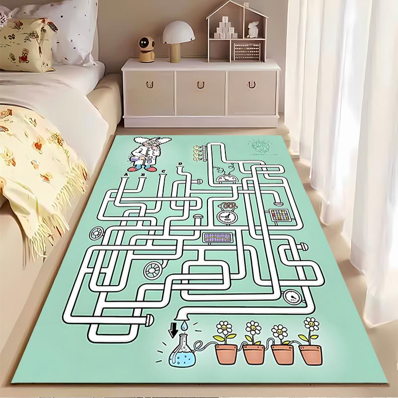 Funny Scientist Maze Design with Colorful Pipes and Flowers Suitable for use as an anti-slip game mat for living room and bedroom sofas