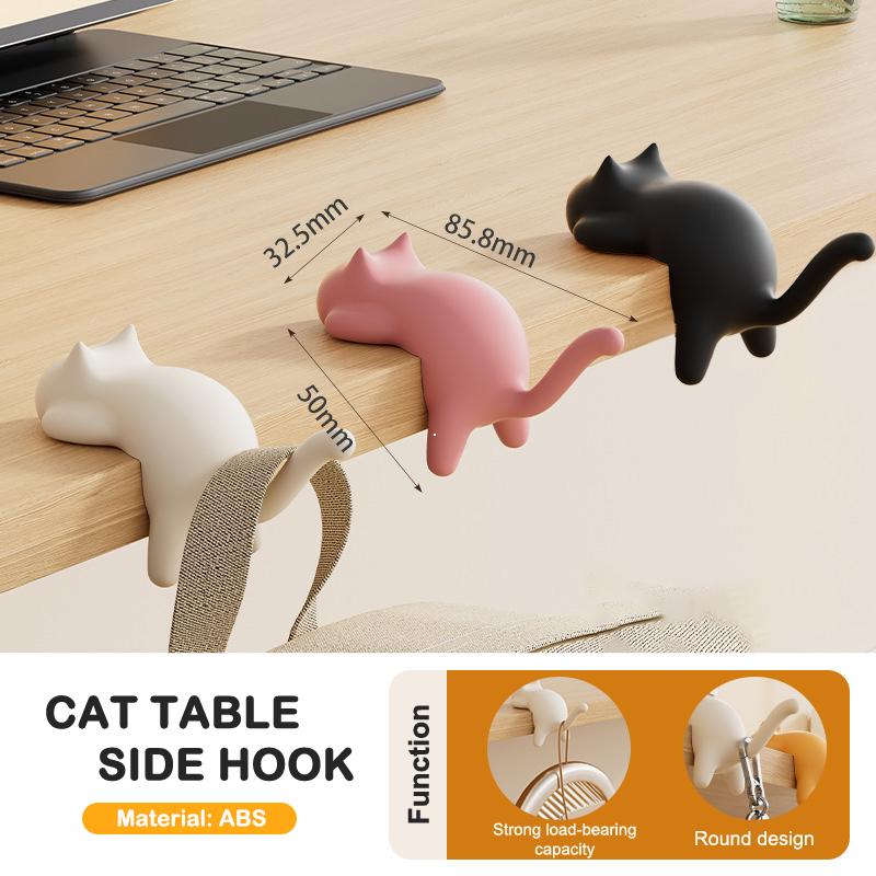 3Pcs Cute Portable Cat Bag Hook Hanger Table Hook Handbag Backpack Travel Bag Organizer Holder Home Office Decor Desk Side Hooks