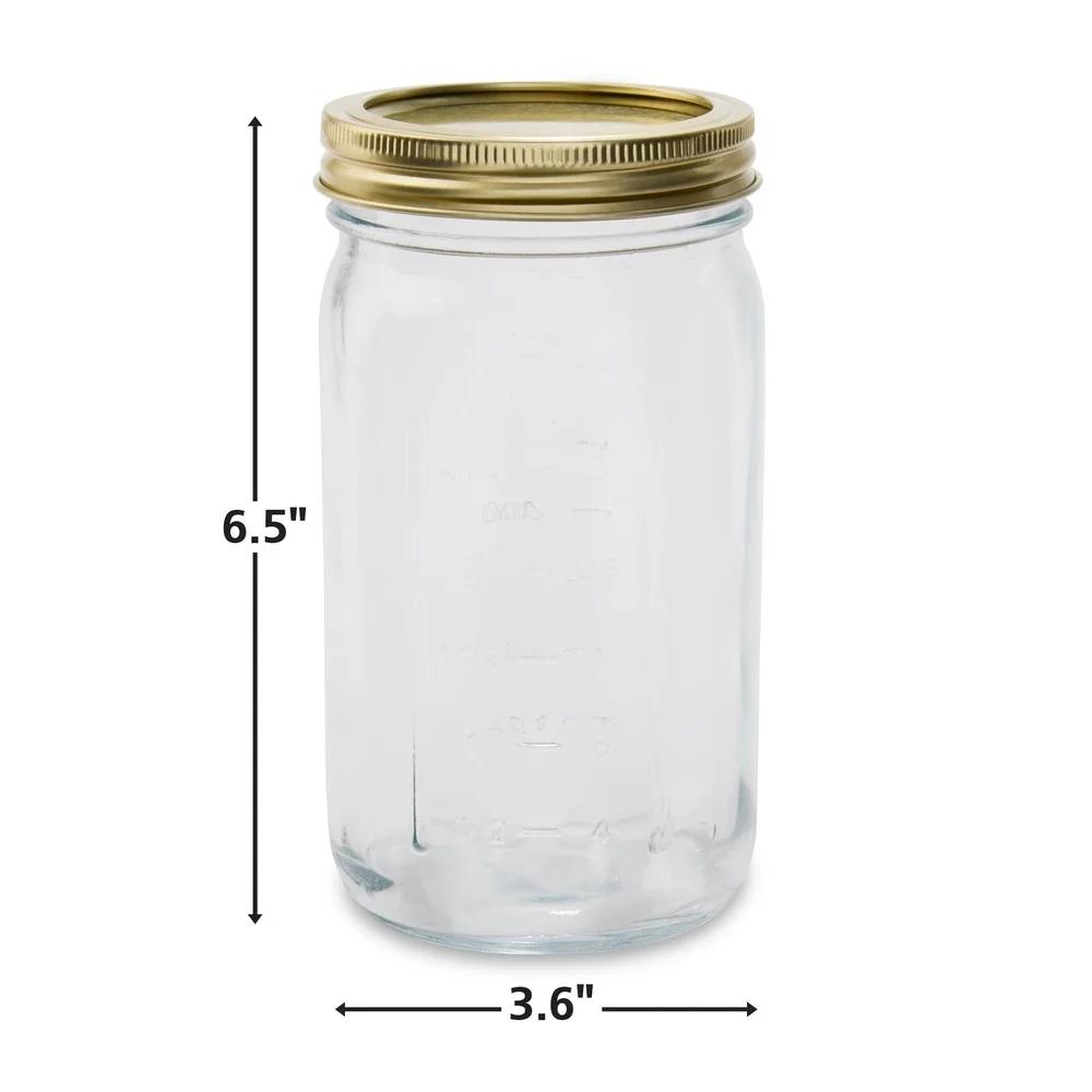 32oz Clear Glass Canning Jars with Airtight Seal Set of 12 Wide Mouth Jars Metal Lids Food Storage Preserving Jams Pickles