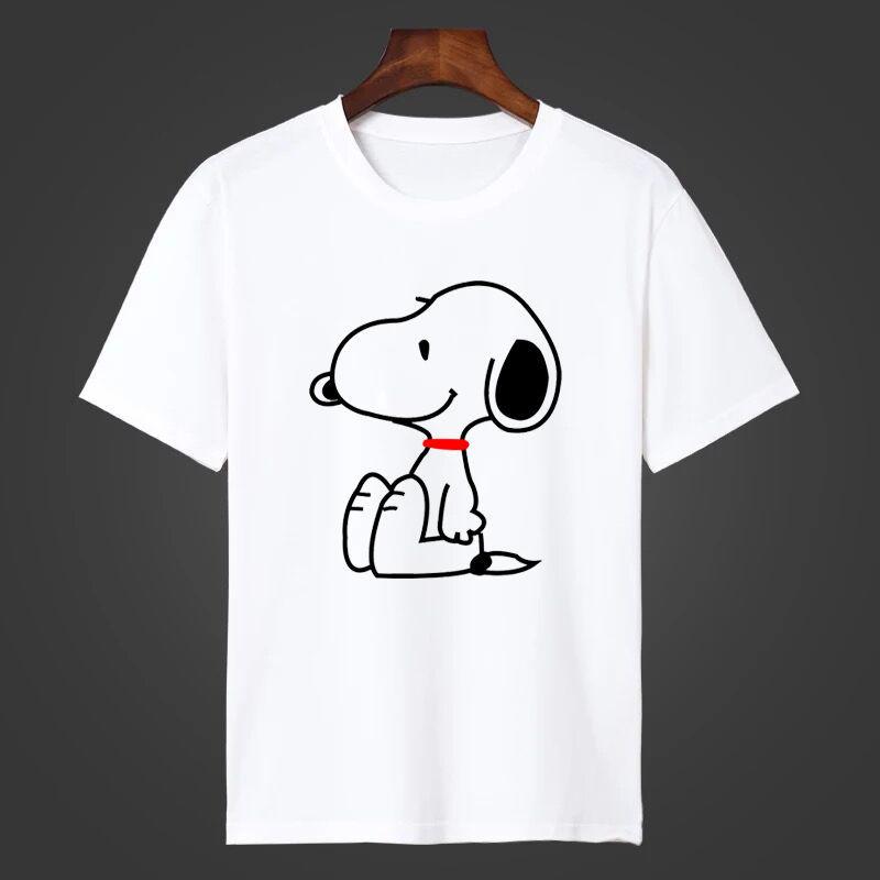 

funny Snoopy Cartoon Anime Women T-shirt Summer Short Sleeve 100% Cotton Tee Shirts Tops 2025 New Fashion Couple Clothes Tops 4XL