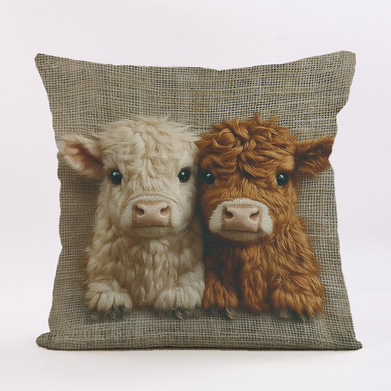 Böhmischer Plüsch-Kissenbezug mit Imitationsstickerei und Tiermotiven, 45x45cm