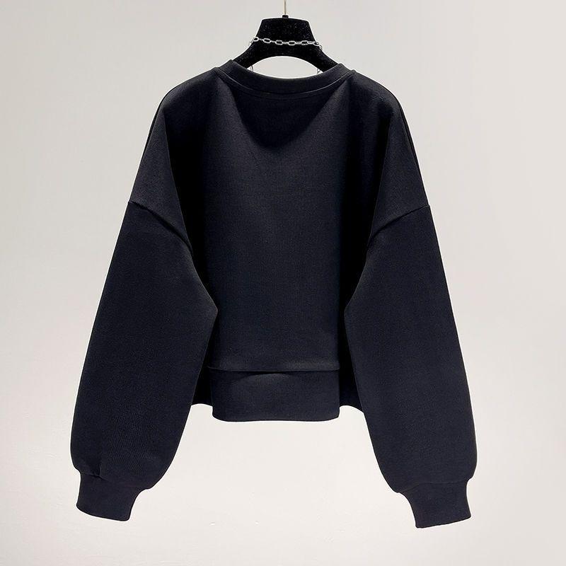 Autumn Round Neck Hoodies Women Loose Zipper Pocket Pullover Sweatshirts Long Sleeve Top