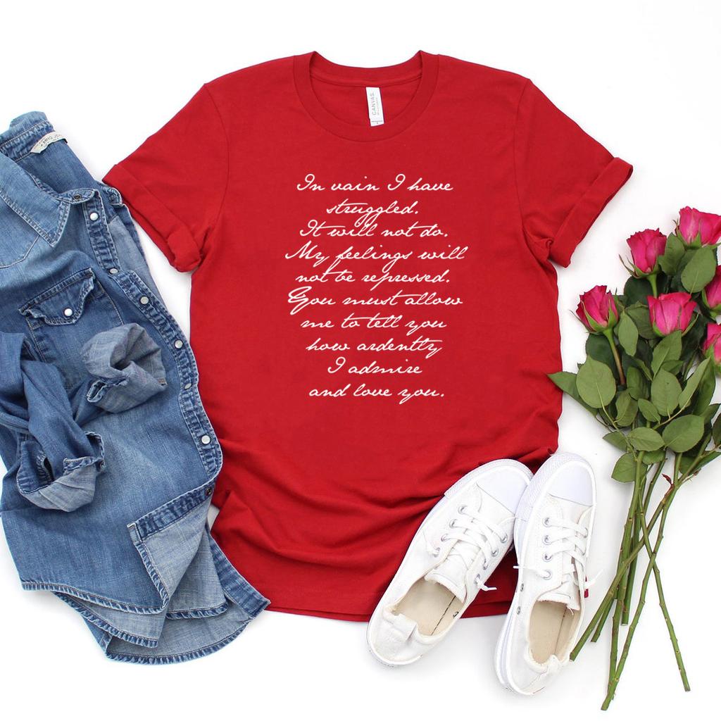 Mr Darcy Proposal Quote TShirt Pride and Prejudice Tee Jane Austen Shirt Bookish Gifts Women Graphic T Shirts Short Sleeve Top