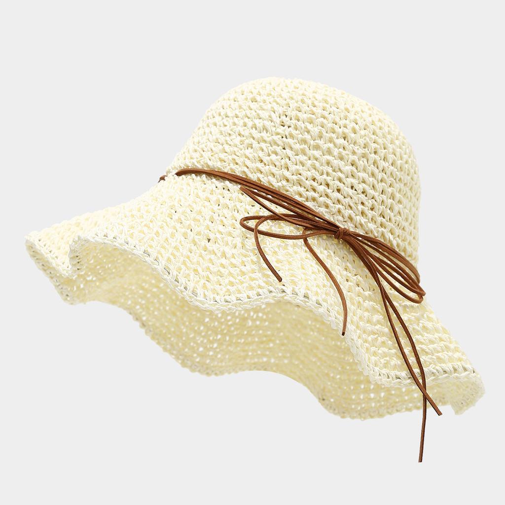 Summer Straw Hat With Wide Brim And Bow Decor For Outdoor Sun Protection