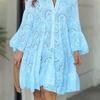 Cross Border Solid V-neck Embroidered Hollow Lace Dress