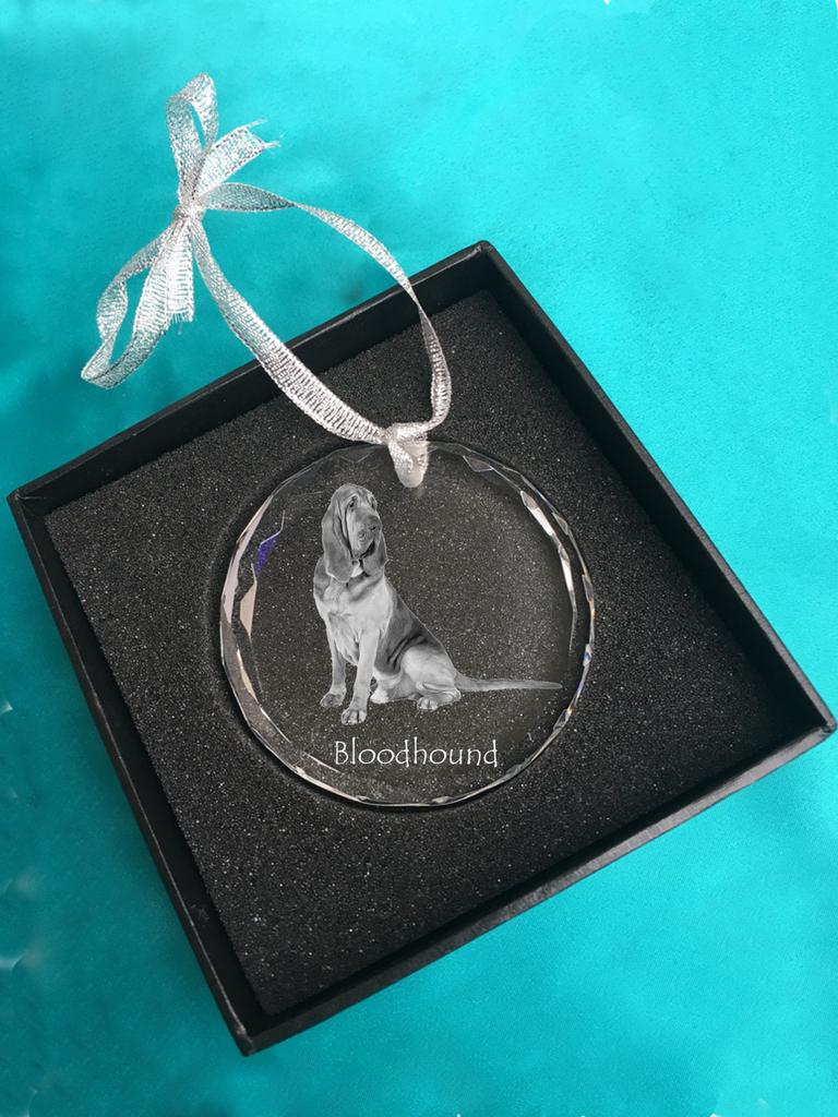 Bloodhound, St. Hubert Hound, Sleuth-hound - crystal bauble with a photo, dog photo in crystal, personalized Christmas tree ornament by Art-Dog brand