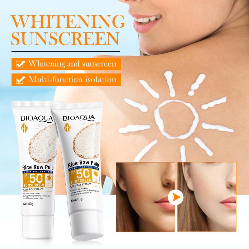 BIOAOUA Rice Puree Sunscreen SPF50+-PA+++ Isolating UV Protection, Waterproof, Suitable for Face, Neck, Body Sunscreen Lotion