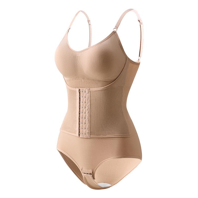 Strappy Shaping Bodysuit with Breast Pads - Bust Support, Tummy Control, Hip Lift, Double-breasted, Triangle Open Crotch Design.