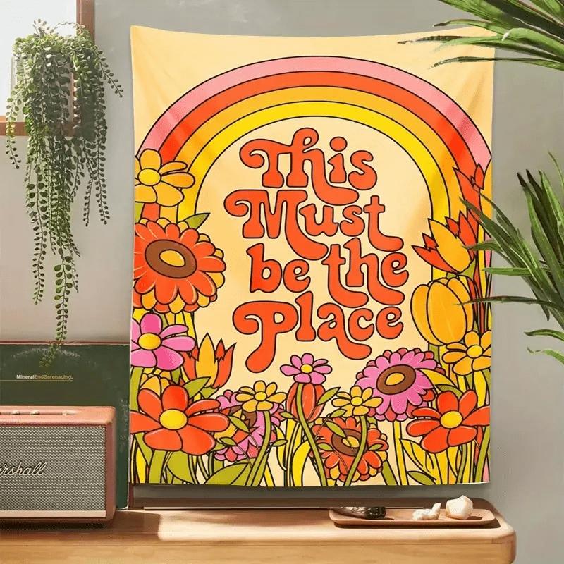 

Bohemian style home decor with bright floral rainbow design horizontal wall art for living room bedroom office room decor 74x94cm(29x37in)
