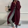 Women's Solid Color Long Sleeved Knee Length Knitted Cardigan, Lazy Trend, Medium Long Hair Jacket