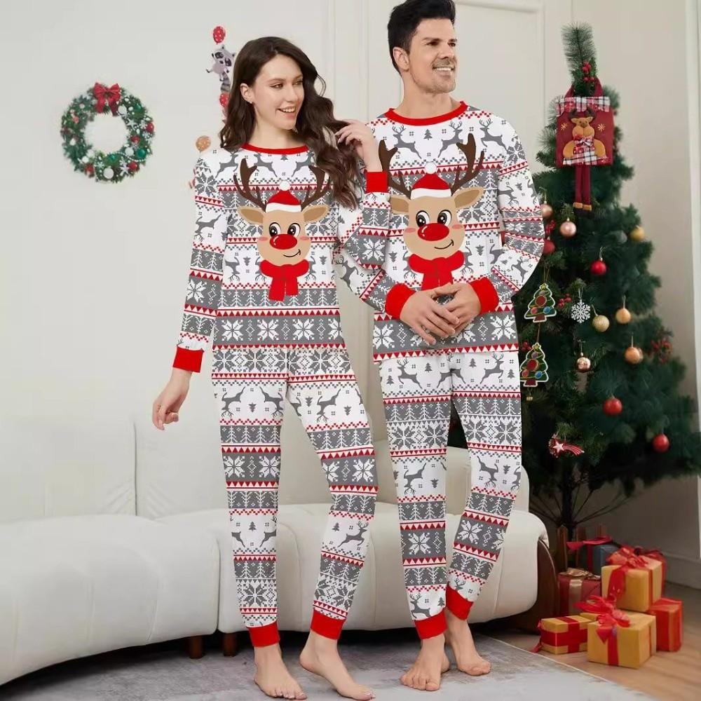 Xmas Deer Christmas Pyjamas Set Long Sleeve Top+Pants New Couple Christmas Outfit  Sleepwear