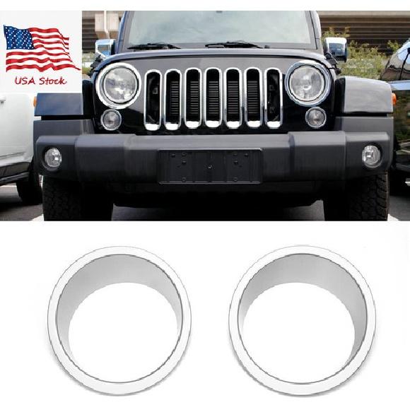 Chrome Headlight Lamp Cover Trim Bezels for Jeep Wrangler JK 2007-17 Accessories