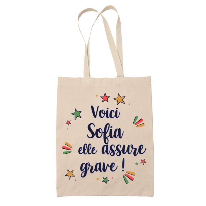 Sac cabas - PLANETEE - Sofia elle assure grave ! - Jute - Imprimé en France - Anses solides