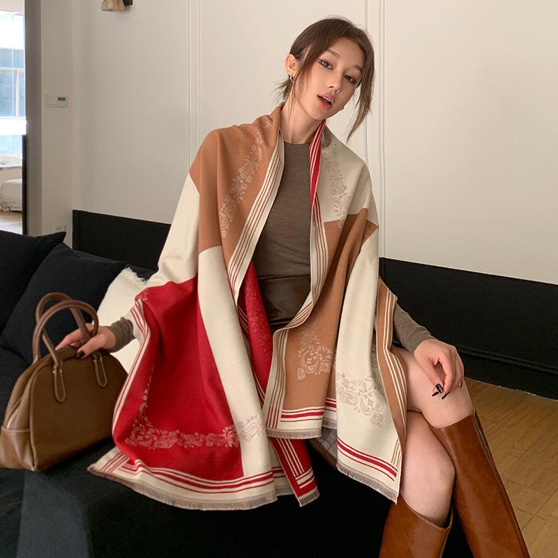 Женский роскошный двусторонний платок-шаль - Имитация кашемира, Плотный, Теплый, Универсальный 65*190cm