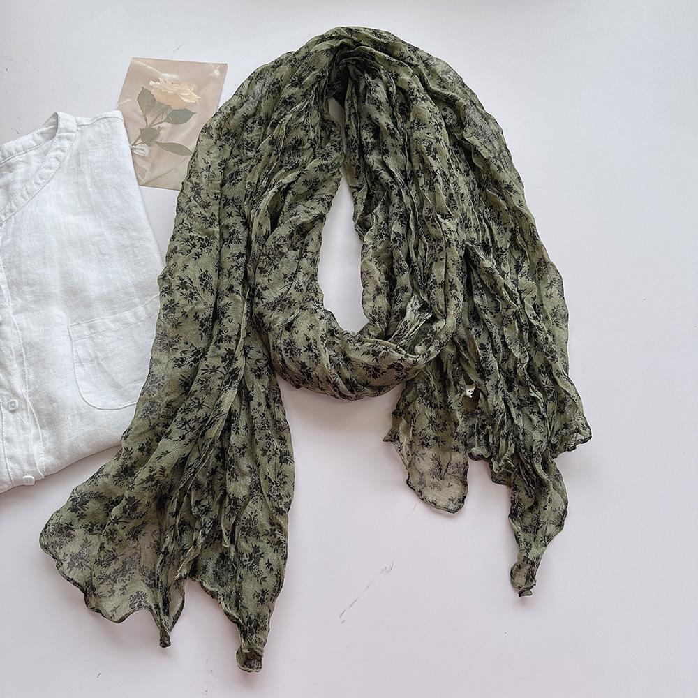 Vintage Cotton and Linen Scarves Square Scarves Women's Four Seasons Travel Floral Scarves