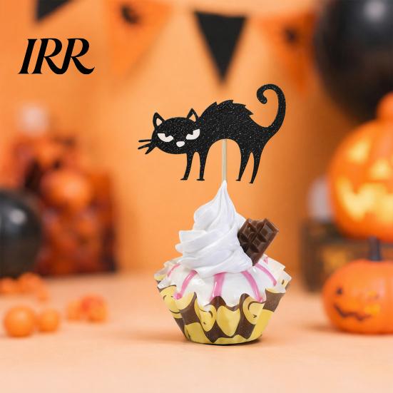 Halloween Dessert Decoration 8 Pcs Cat Cupcake Topper, Black Cake Cute Kitten Topper for Creamy Desserts Food Pick Baby Shower Birthday Wedding Party