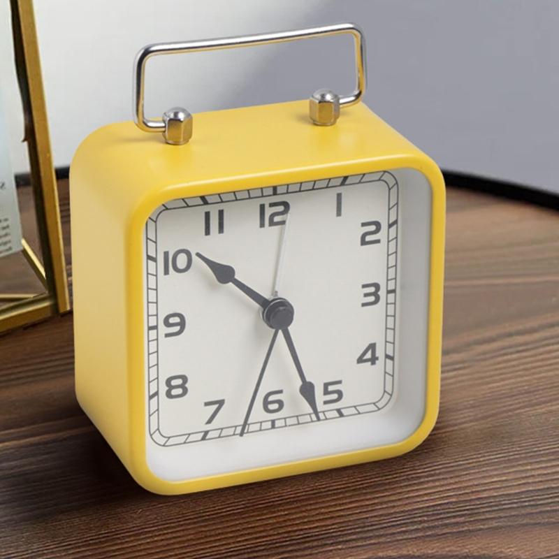 Square Metal Alarm Clock Snooze and Battery Operated Night Light Desk Clock for Bedroom Travel Kitchen Kid Room Hotel