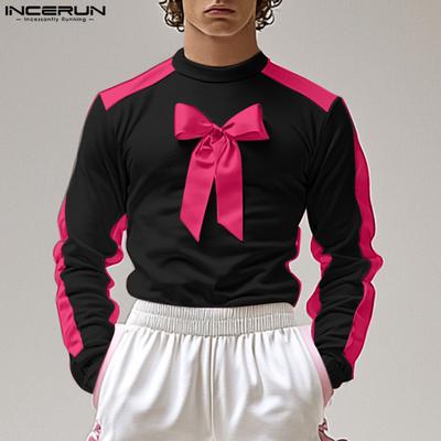T-shirt da Uomo Oversize Girocollo Manica Lunga con Cuciture a Fiocco