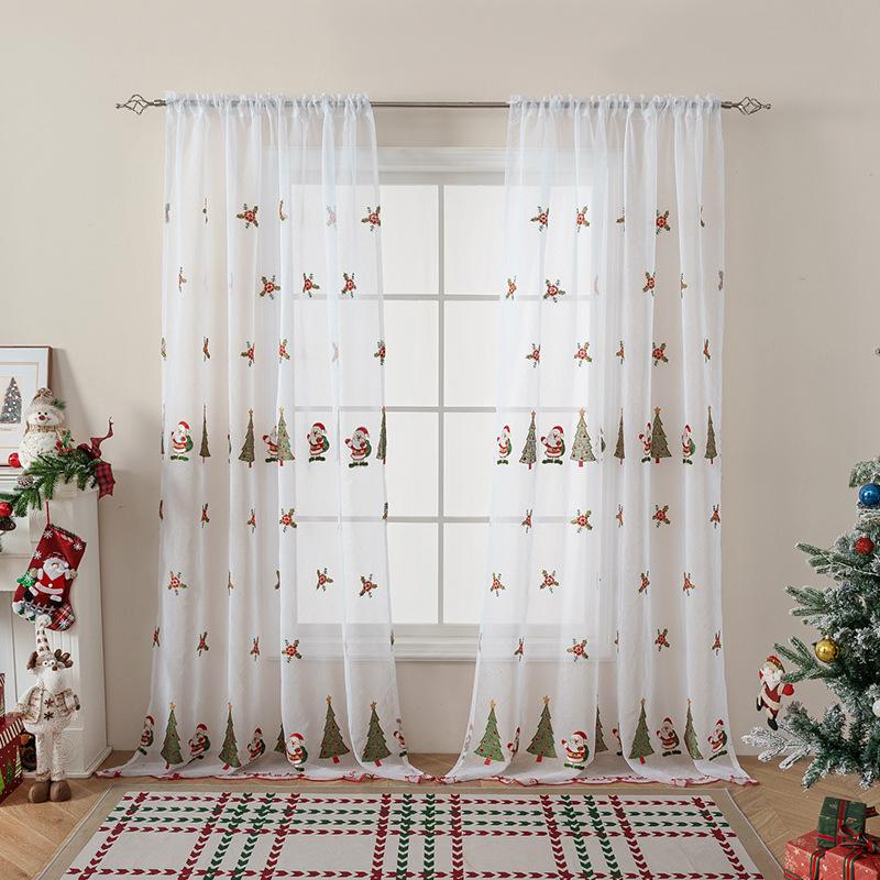 Fenstergitter Weihnachten Amerikanische Atmosphäre Bestickte Vorhänge Dekoriert Fertig Weihnachtsglocken Schneeflocke