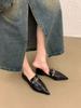 Fashion Fashion Women Loafers Pointed Toe Black White Brown Metal Rivet Chain Flat Low Heeled Slip On Daily Dress Shoes Woman Size 35-39