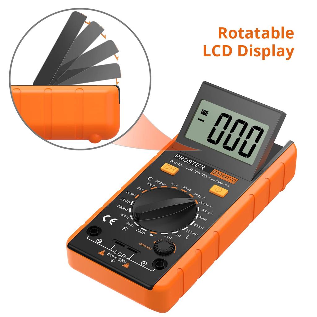 Proster LCR Meter, Capacitance Tester, Inductance and Resistance Measurement, Large LCD Display, Test Leads, and Alligator Clips Included