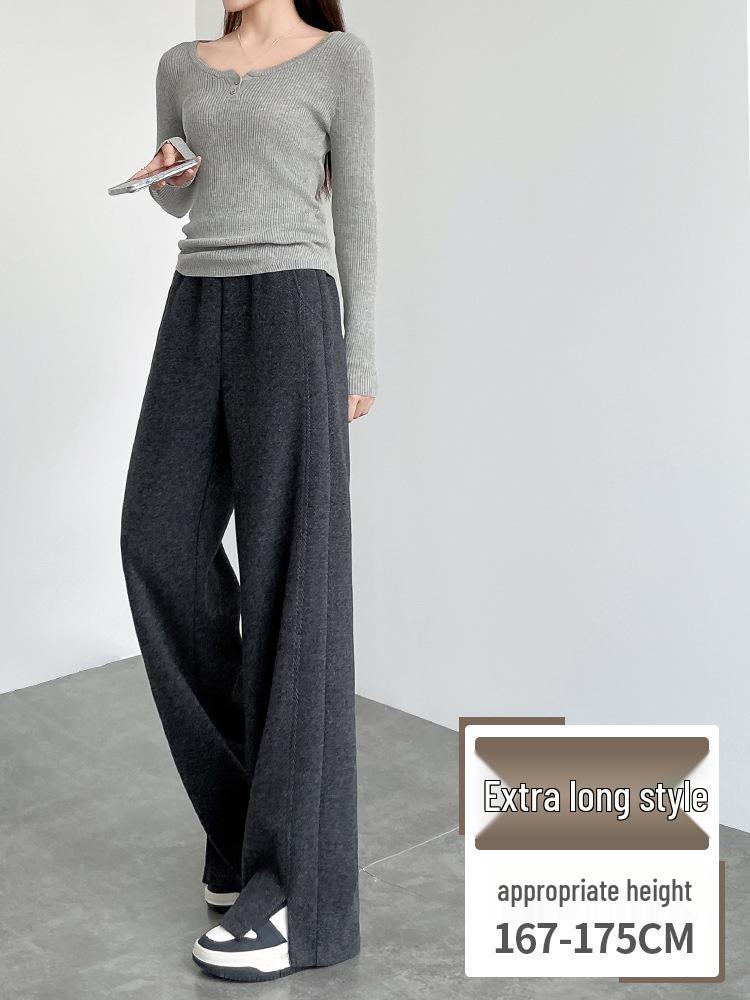

Autumn/Winter 2025 Women s High-Waist Herringbone Wide-Leg Pants with Plush Lining XL for 126-140 lbs
