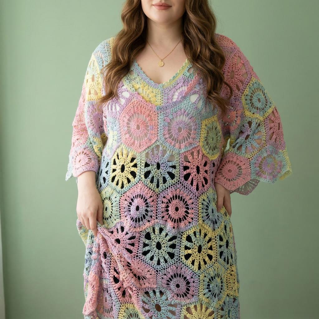 DIMANAF 2024 New Summer Women Long Knitted Dress Sleeve Basic Fashion Lace Dresses Casual Loose White