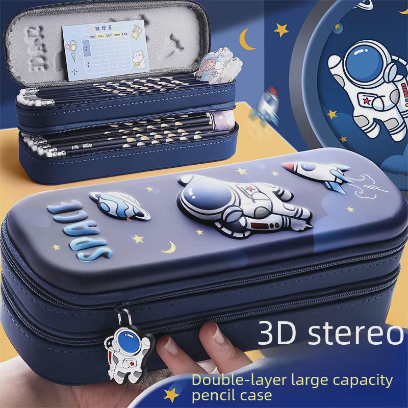 3D Double-Layer EVA Pencil Case - Large Capacity for Boys and Students