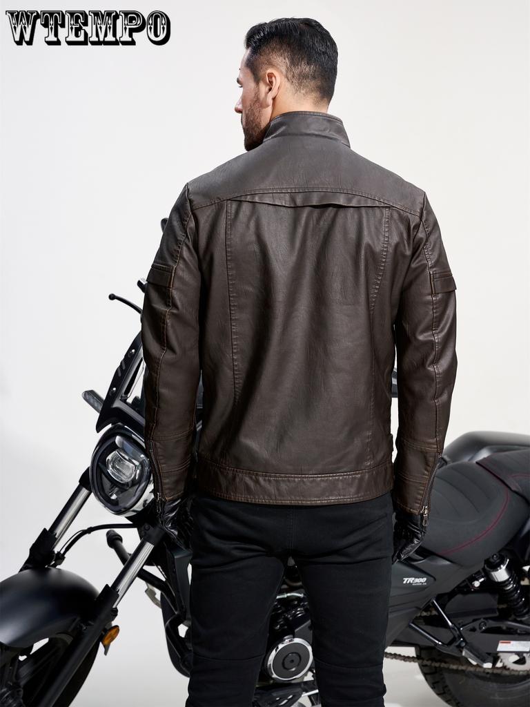Men's Retro PU Leather Jacket - Chic Multi-Pocket Motorcycle Soft-shell Jacket - For Spring & Fall Stylish Outerwear for Casual & Motorcycle Riding