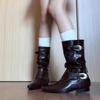 2025 new~ niche design retro Martin boots belt buckle thick heel pointed metal buckle black boots women