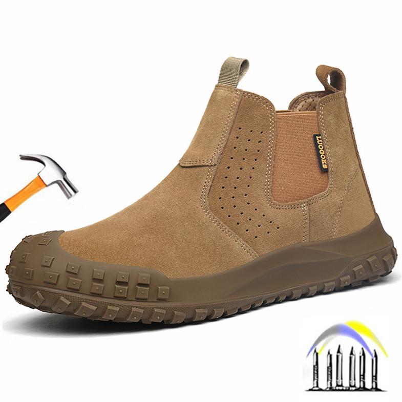 Work Boots for Men Slip On Welding Boots Indestructible Steel Toe Shoes Fireproof Safety Toe Shoes Construction Boots for Welder