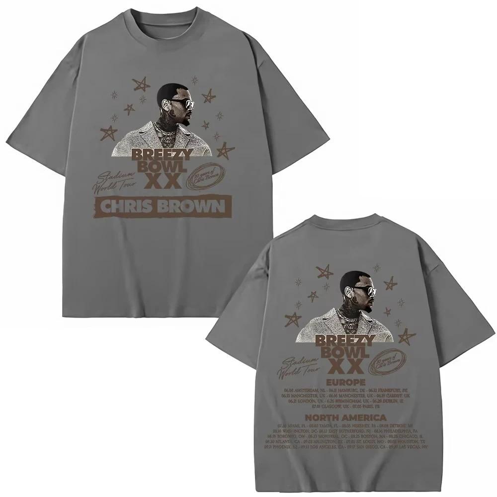 

Hip Hop Unisexs Women Fashion ONeck T Shirt Rapper Chris Brown Breezy Bowl XX Tour Tshirts Oversized Cotton Casual Tshirts Tops 4XL