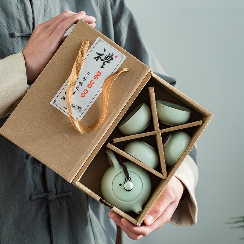 Ding Ofen Tragetasche Reise Kung-Fu Tee-Set Keramik Xishi Kanne Ein-Kannen-Zwei-Tassen-Vier-Tassen-Set Kreative Geschenke