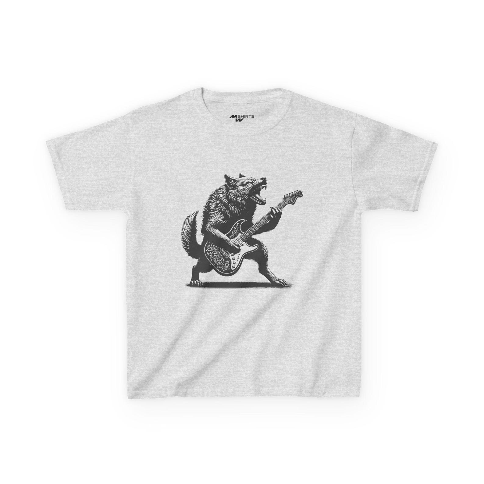Rockin Wolf Kids Tee: Fun Graphic T-Shirt for Young Musicians 4XL