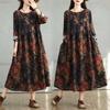 Bomull Vintage Tryck Blommor Klänningar Kvinnor Casual Lös Långärmad Klänning Femme Robe Vestidos Elegant Vår Höst Kläder