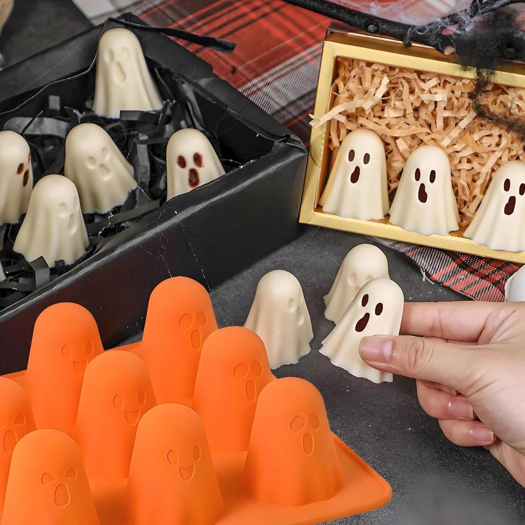 Reusable Ghost Jello Mold Easy To Clean Orange Silicone Chocolate Mold Halloween Homemade Ghost Baking Mold for Gummy Candy